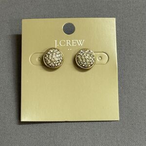 J.Crew Earrings Gold Tone Round Stud Womens Crystal Pave Button Jewelry
